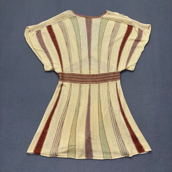 Y2K Sisters Women's Tunic Top Metallic Knit Striped V Neck Boho Empire Waist M - Picture 6 of 7